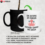 22Feels® Zaubertasse mit Oktopus Tiermotiv - Büro Geschenkidee - Spruch: Kummer und Sorgen (Matt-Schwarz und Weiss, 320ml)-Farbwechsel Tasse Matt 320ml-22Feels