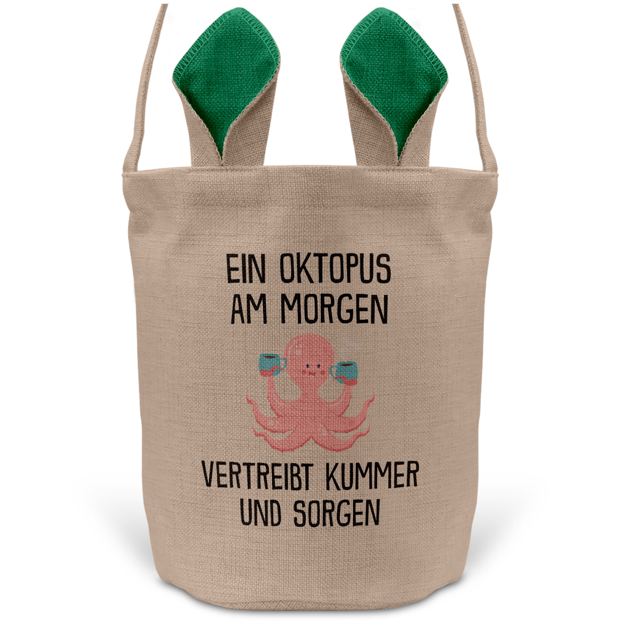 22Feels® Lustiger Osterkorb mit Henkel Oktopus Tasche Frauen Männer mit Henkel Ostergeschenk Tragetasche Ostern Deko Osternest Körbchen Hasenohren (Beige/Grün)-Ostern Tragetasche-22Feels