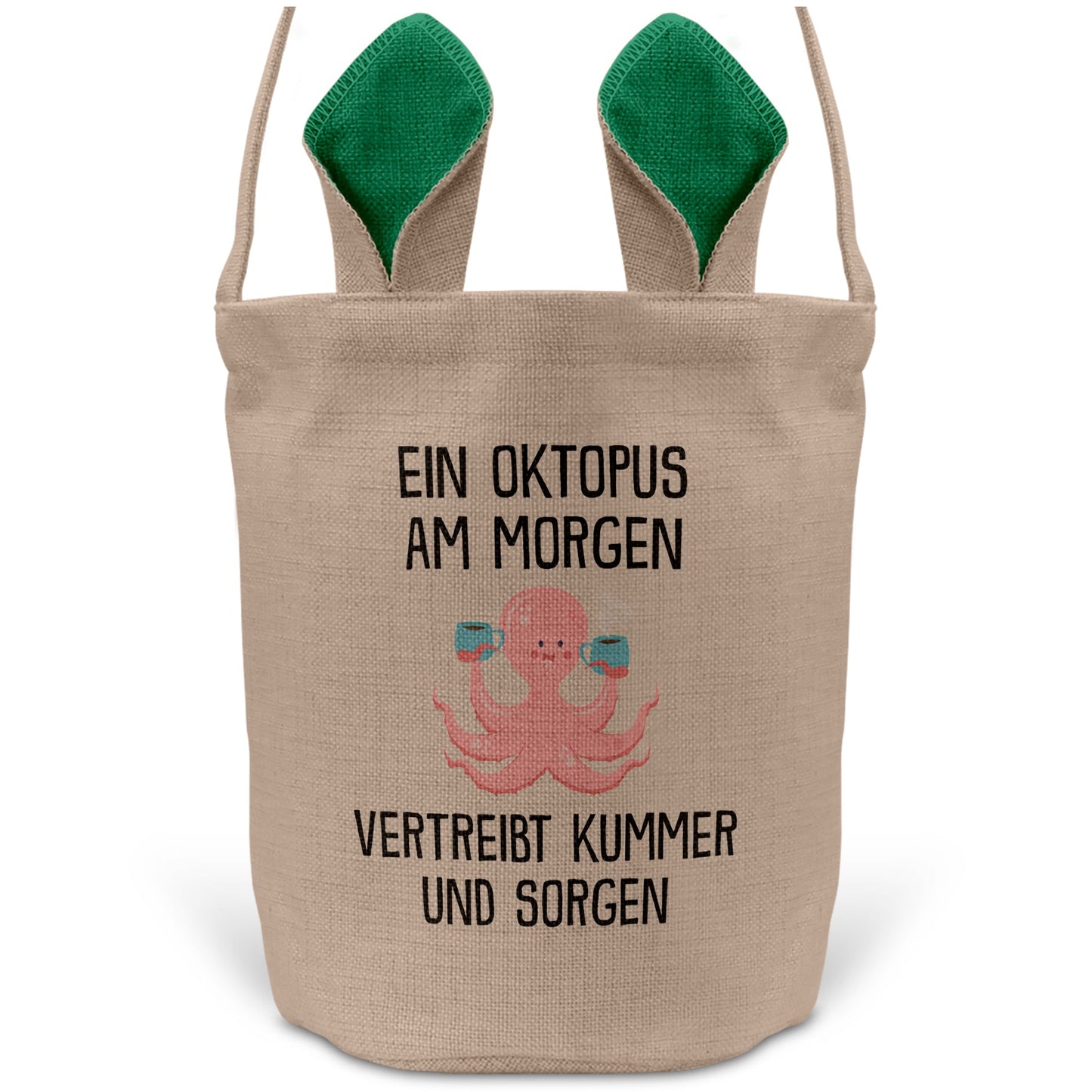 22Feels® Lustiger Osterkorb mit Henkel Oktopus Tasche Frauen Männer mit Henkel Ostergeschenk Tragetasche Ostern Deko Osternest Körbchen Hasenohren (Beige/Grün)-Ostern Tragetasche-22Feels