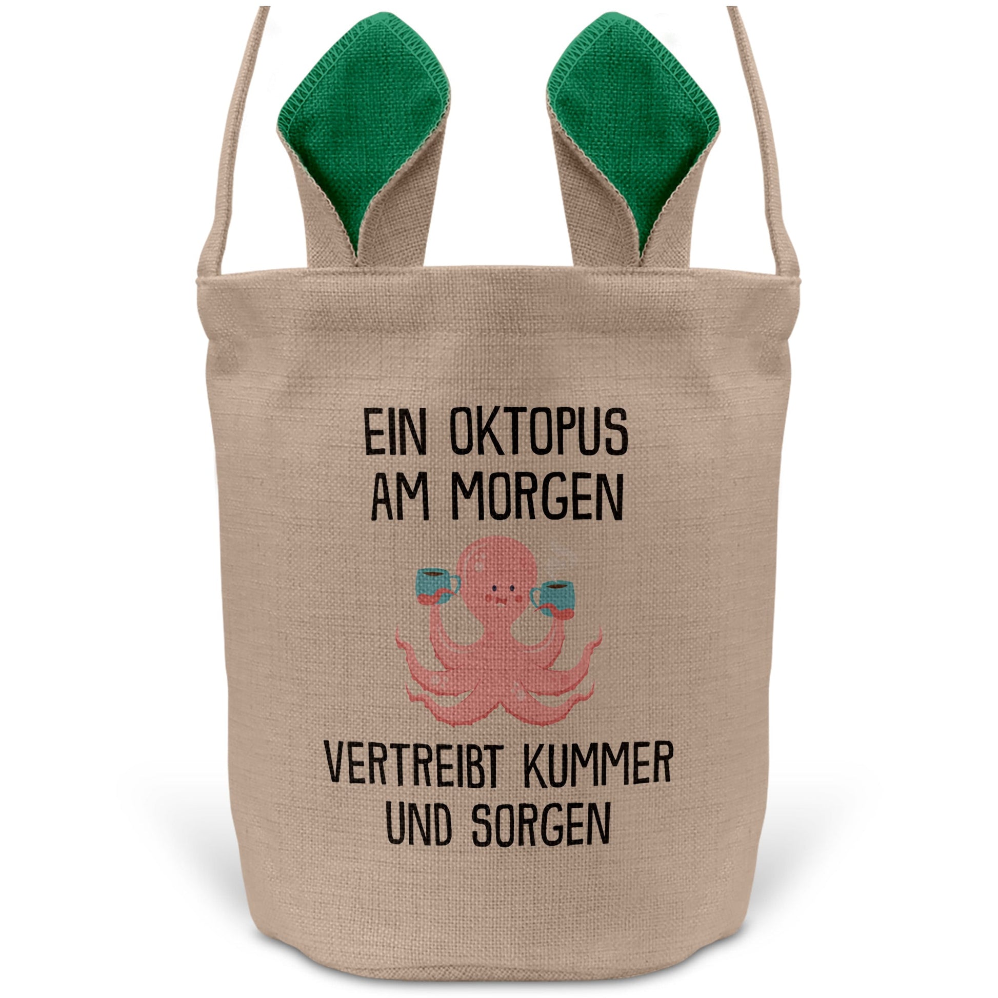 22Feels® Lustiger Osterkorb mit Henkel Oktopus Tasche Frauen Männer mit Henkel Ostergeschenk Tragetasche Ostern Deko Osternest Körbchen Hasenohren (Beige/Grün)-Ostern Tragetasche-22Feels