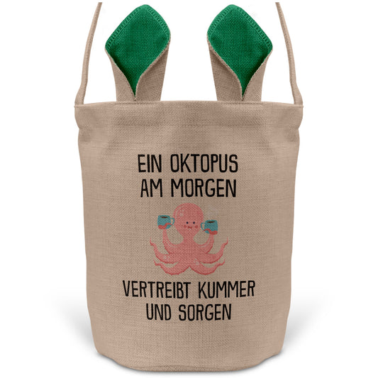 22Feels® Lustiger Osterkorb mit Henkel Oktopus Tasche Frauen Männer mit Henkel Ostergeschenk Tragetasche Ostern Deko Osternest Körbchen Hasenohren (Beige/Grün)-Ostern Tragetasche-22Feels