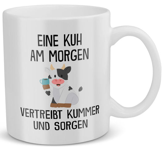 22Feels® Tasse mit Kuh Tiermotiv - Büro Geschenkidee - Spruch: Kummer und Sorgen (Weiss, 320ml)-Weisse Tasse 320ml-22Feels