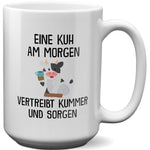 22Feels® XL Tasse mit Kuh Tiermotiv - Büro Geschenkidee - Spruch: Kummer und Sorgen (Weiss, 440ml)-Weisse XL Tasse 440ml-22Feels