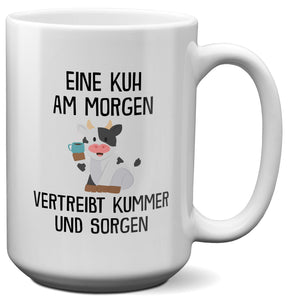 22Feels® XL Tasse mit Kuh Tiermotiv - Büro Geschenkidee - Spruch: Kummer und Sorgen (Weiss, 440ml)-Weisse XL Tasse 440ml-22Feels