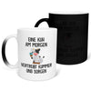 22Feels® Zaubertasse mit Kuh Tiermotiv - Büro Geschenkidee - Spruch: Kummer und Sorgen (Matt-Schwarz und Weiss, 320ml)-Farbwechsel Tasse Matt 320ml-22Feels