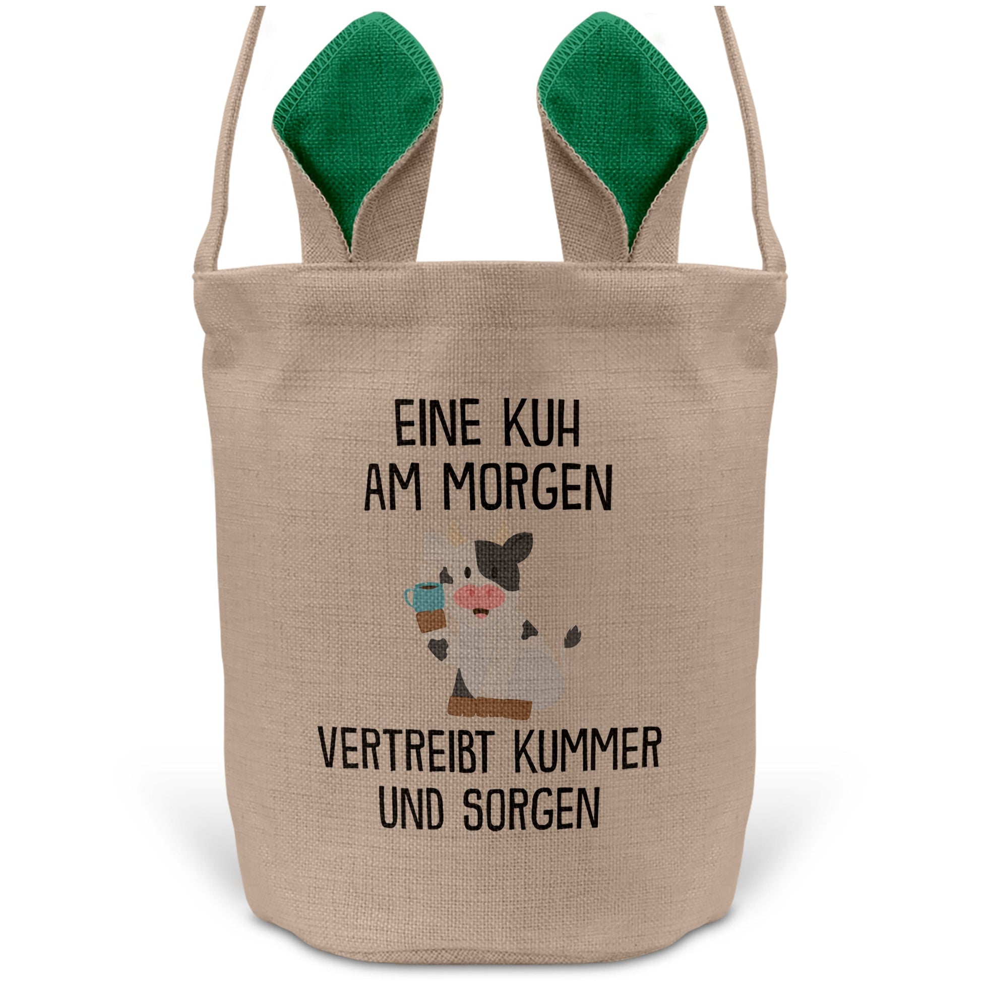 22Feels® Lustiger Osterkorb mit Henkel Kuh Tasche Frauen Männer mit Henkel Ostergeschenk Tragetasche Ostern Deko Osternest Körbchen Hasenohren (Beige/Grün)-Ostern Tragetasche-22Feels