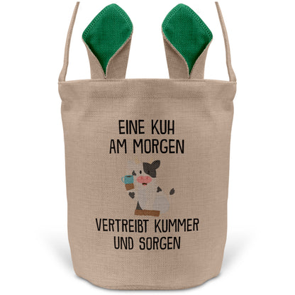 22Feels® Lustiger Osterkorb mit Henkel Kuh Tasche Frauen Männer mit Henkel Ostergeschenk Tragetasche Ostern Deko Osternest Körbchen Hasenohren (Beige/Grün)-Ostern Tragetasche-22Feels
