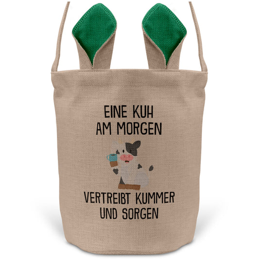 22Feels® Lustiger Osterkorb mit Henkel Kuh Tasche Frauen Männer mit Henkel Ostergeschenk Tragetasche Ostern Deko Osternest Körbchen Hasenohren (Beige/Grün)-Ostern Tragetasche-22Feels