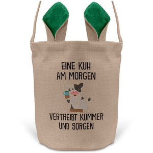 22Feels® Lustiger Osterkorb mit Henkel Kuh Tasche Frauen Männer mit Henkel Ostergeschenk Tragetasche Ostern Deko Osternest Körbchen Hasenohren (Beige/Grün)-Ostern Tragetasche-22Feels