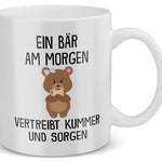 22Feels® Tasse mit Bär Tiermotiv - Büro Geschenkidee - Kummer und Sorgen Spruch (Weiss, 320ml)-Weisse Tasse 320ml-22Feels