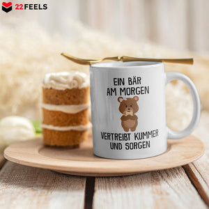 22Feels® Tasse mit Bär Tiermotiv - Büro Geschenkidee - Kummer und Sorgen Spruch (Weiss, 320ml)-Weisse Tasse 320ml-22Feels