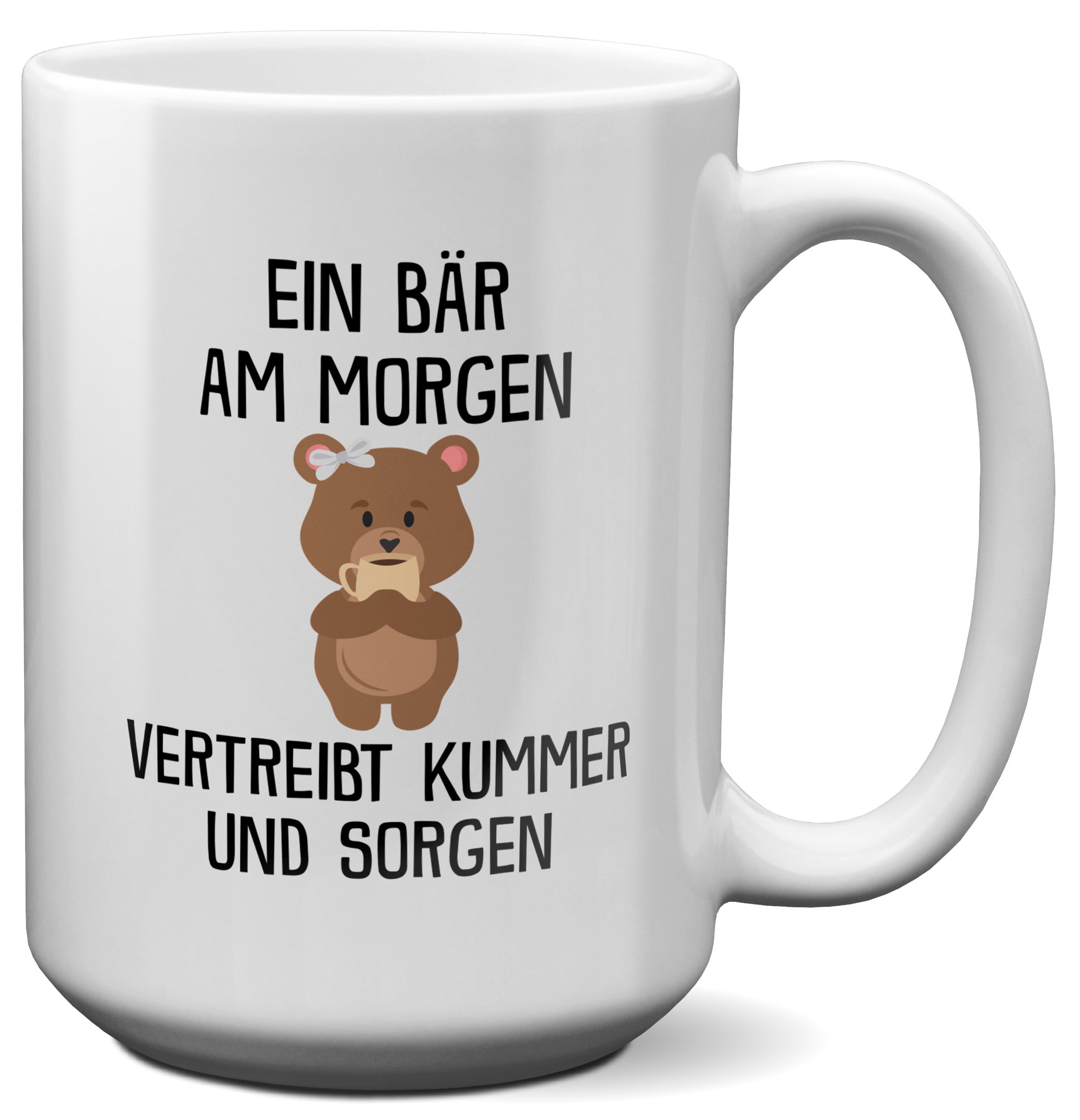 22Feels® XL Tasse mit Bär Tiermotiv - Büro Geschenkidee - Kummer und Sorgen Spruch (Weiss, 440ml)-Weisse XL Tasse 440ml-22Feels