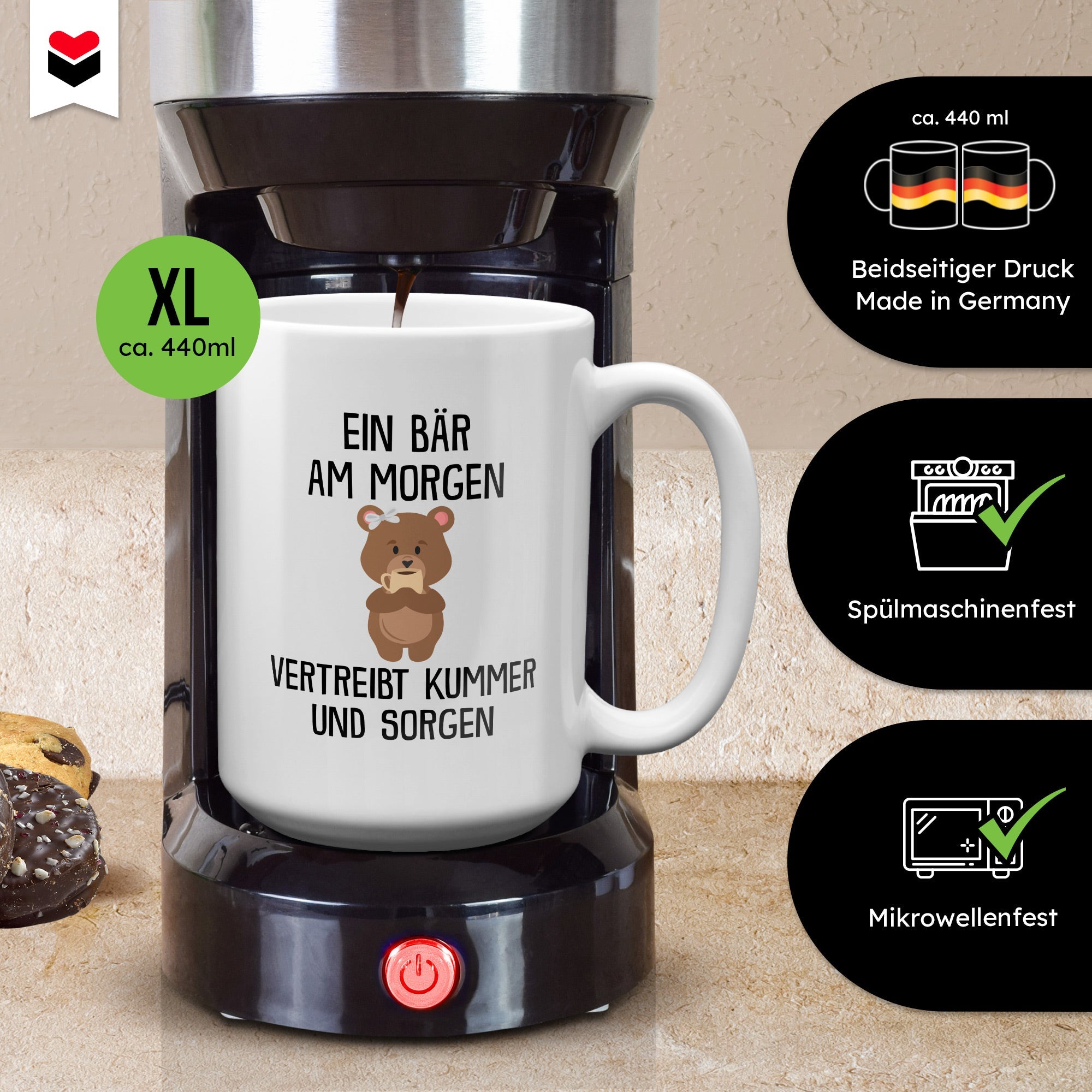 22Feels® XL Tasse mit Bär Tiermotiv - Büro Geschenkidee - Kummer und Sorgen Spruch (Weiss, 440ml)-Weisse XL Tasse 440ml-22Feels