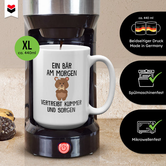 22Feels® XL Tasse mit Bär Tiermotiv - Büro Geschenkidee - Kummer und Sorgen Spruch (Weiss, 440ml)-Weisse XL Tasse 440ml-22Feels
