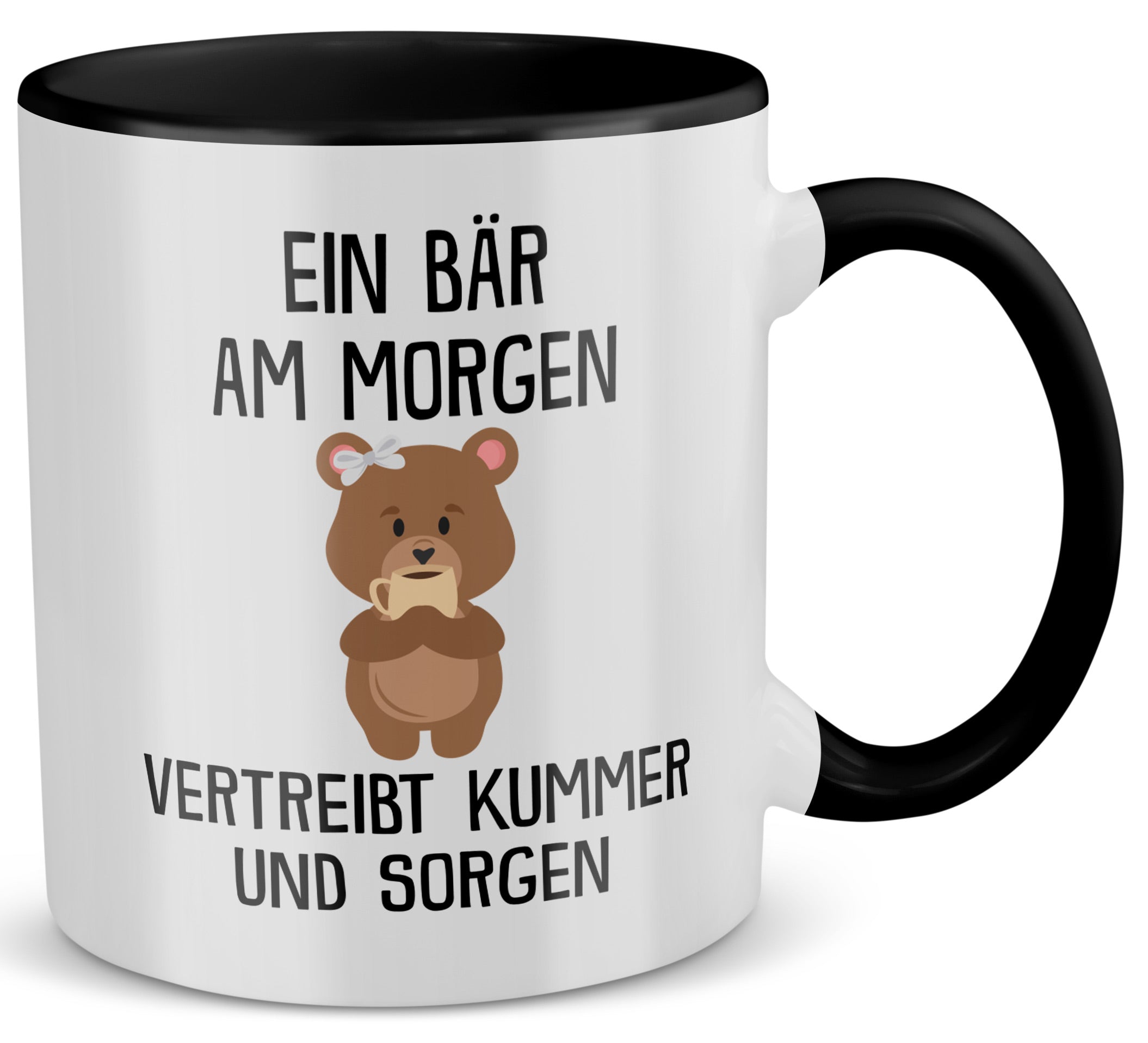 22Feels® Tasse mit Bär Tiermotiv - Büro Geschenkidee - Kummer und Sorgen Spruch (Weiss-Schwarz, 320ml)-TwoTone Tasse Weiss-Schwarz 320ml-22Feels