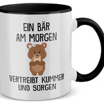 22Feels® Tasse mit Bär Tiermotiv - Büro Geschenkidee - Kummer und Sorgen Spruch (Weiss-Schwarz, 320ml)-TwoTone Tasse Weiss-Schwarz 320ml-22Feels