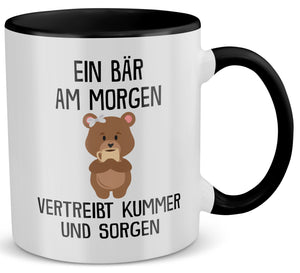22Feels® Tasse mit Bär Tiermotiv - Büro Geschenkidee - Kummer und Sorgen Spruch (Weiss-Schwarz, 320ml)-TwoTone Tasse Weiss-Schwarz 320ml-22Feels