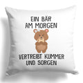 22Feels® Kissen mit Bär Tiermotiv - Büro Geschenkidee - Kummer und Sorgen Spruch (Weiss, 40x40cm)-Kissen Weiss 40x40-22Feels