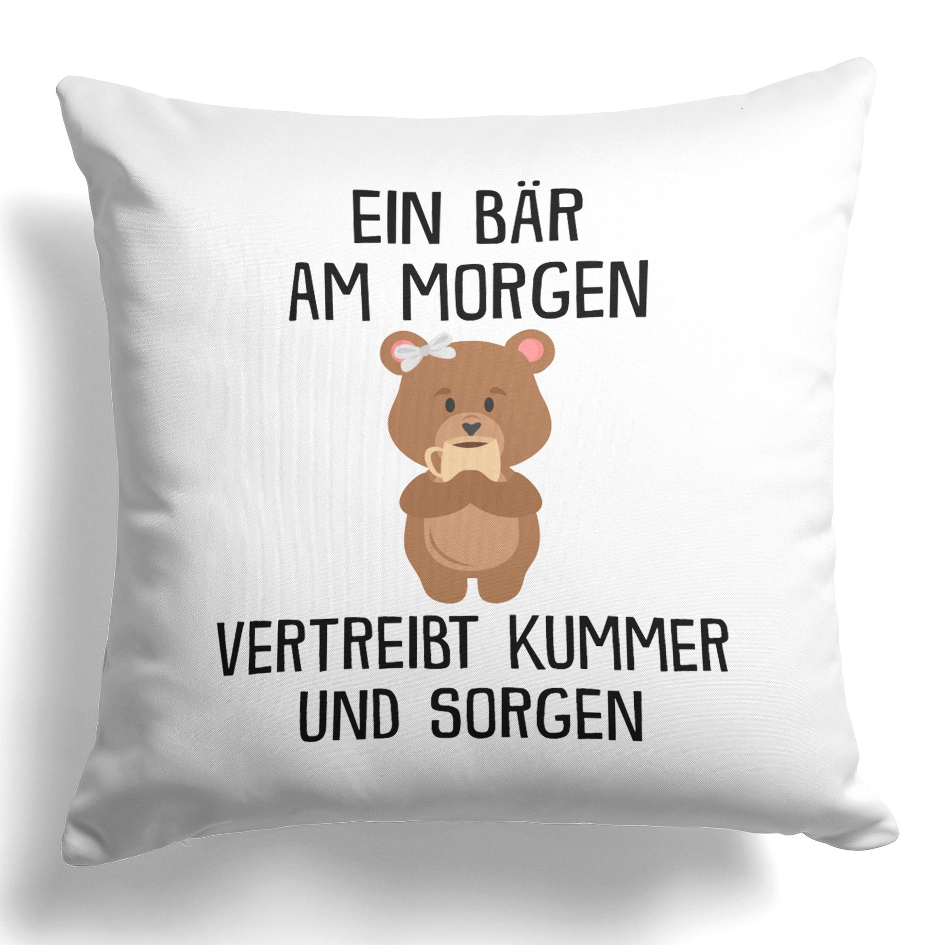 22Feels® Kissen mit Bär Tiermotiv - Büro Geschenkidee - Kummer und Sorgen Spruch (Weiss, 40x40cm)-Kissen Weiss 40x40-22Feels