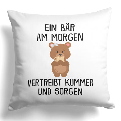 22Feels® Kissen mit Bär Tiermotiv - Büro Geschenkidee - Kummer und Sorgen Spruch (Weiss, 40x40cm)-Kissen Weiss 40x40-22Feels