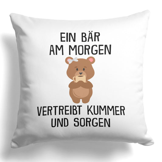 22Feels® Kissen mit Bär Tiermotiv - Büro Geschenkidee - Kummer und Sorgen Spruch (Weiss, 40x40cm)-Kissen Weiss 40x40-22Feels