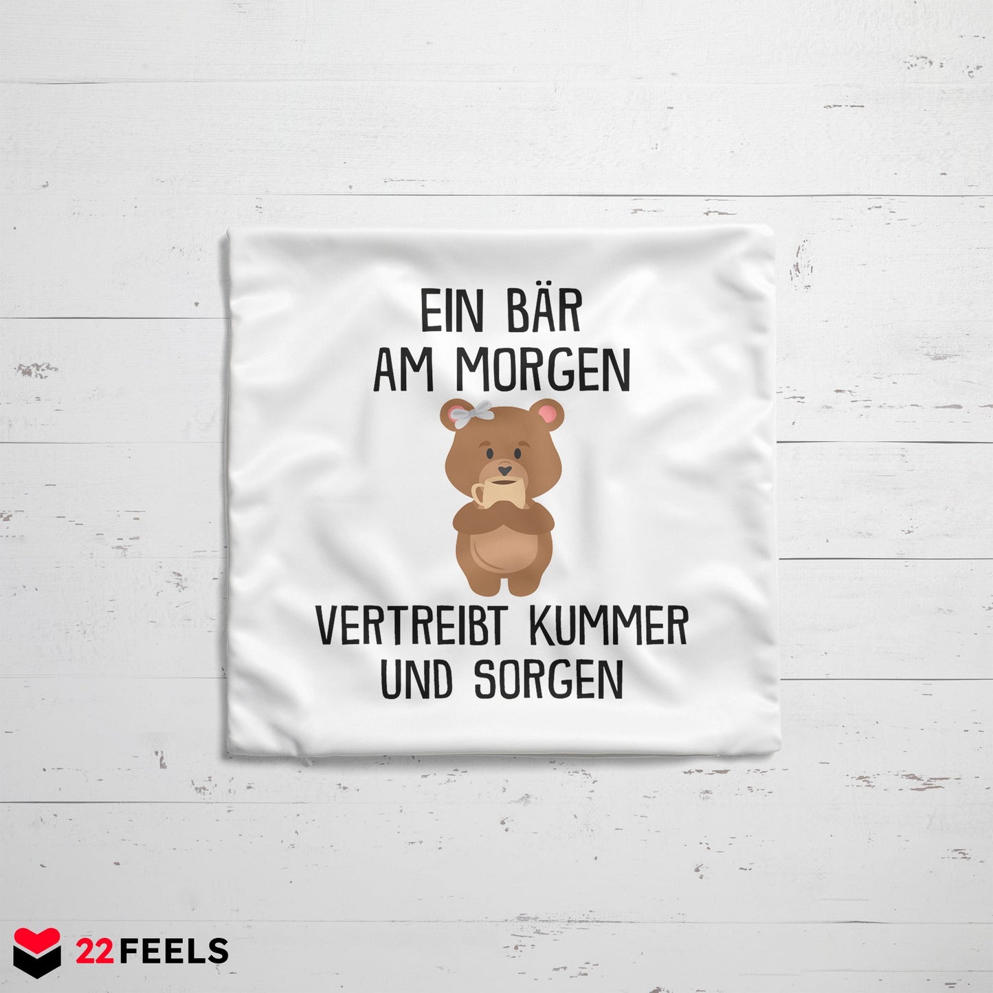 22Feels® Kissen mit Bär Tiermotiv - Büro Geschenkidee - Kummer und Sorgen Spruch (Weiss, 40x40cm)-Kissen Weiss 40x40-22Feels