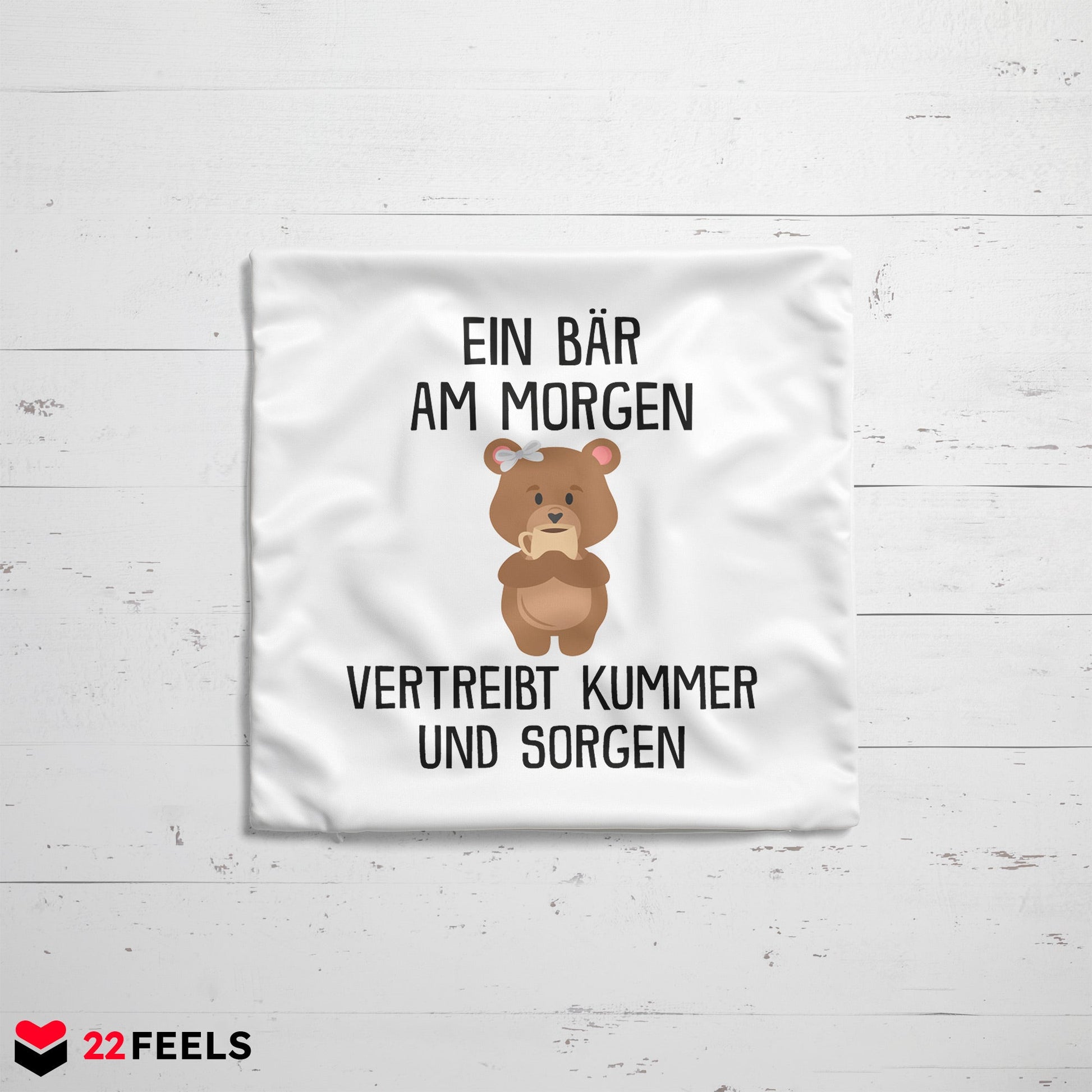 22Feels® Kissen mit Bär Tiermotiv - Büro Geschenkidee - Kummer und Sorgen Spruch (Weiss, 40x40cm)-Kissen Weiss 40x40-22Feels