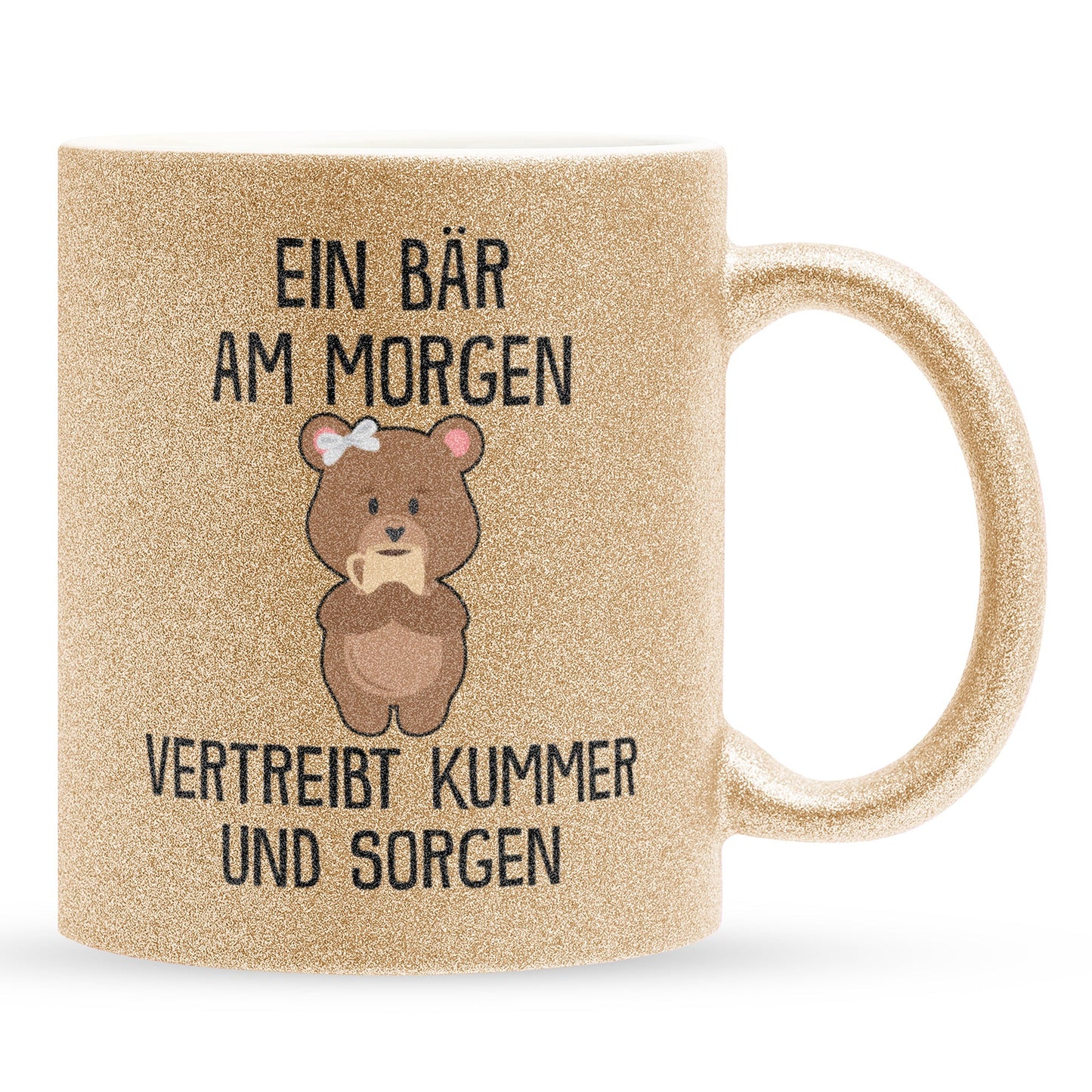 22Feels® Glitzertasse mit Bär Tiermotiv - Büro Geschenkidee - Kummer und Sorgen Spruch (Gold, 320ml)-Glitzertasse Gold 320ml-22Feels