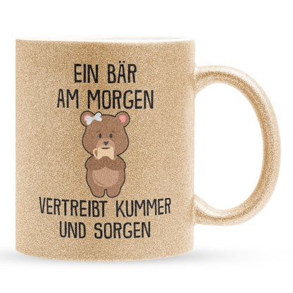 22Feels® Glitzertasse mit Bär Tiermotiv - Büro Geschenkidee - Kummer und Sorgen Spruch (Gold, 320ml)-Glitzertasse Gold 320ml-22Feels