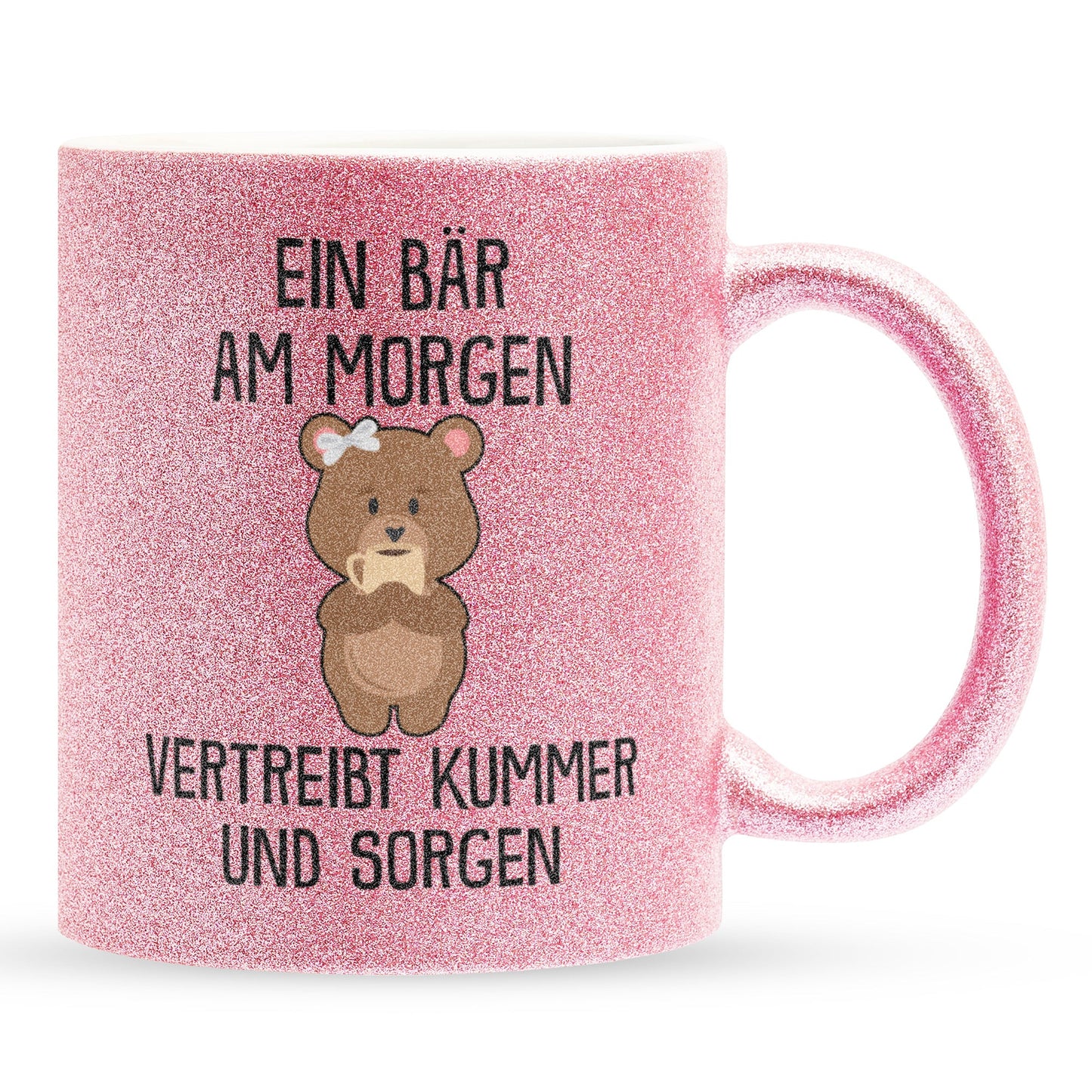 22Feels® Glitzertasse mit Bär Tiermotiv - Büro Geschenkidee - Kummer und Sorgen Spruch (Pink, 320ml)-Glitzertasse Pink 320ml-22Feels