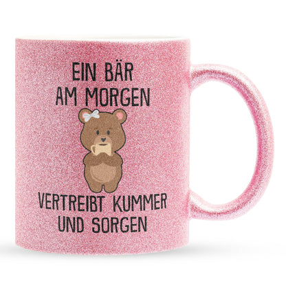 22Feels® Glitzertasse mit Bär Tiermotiv - Büro Geschenkidee - Kummer und Sorgen Spruch (Pink, 320ml)-Glitzertasse Pink 320ml-22Feels