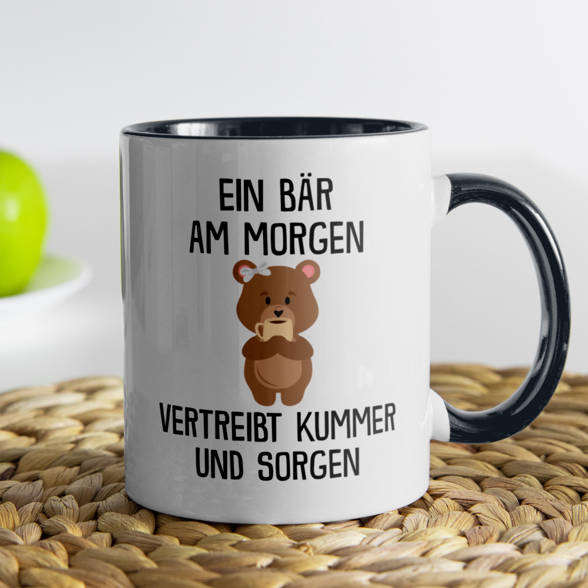 22Feels® Tasse mit Bär Tiermotiv - Büro Geschenkidee - Kummer und Sorgen Spruch (Weiss-Schwarz, 320ml)-TwoTone Tasse Weiss-Schwarz 320ml-22Feels