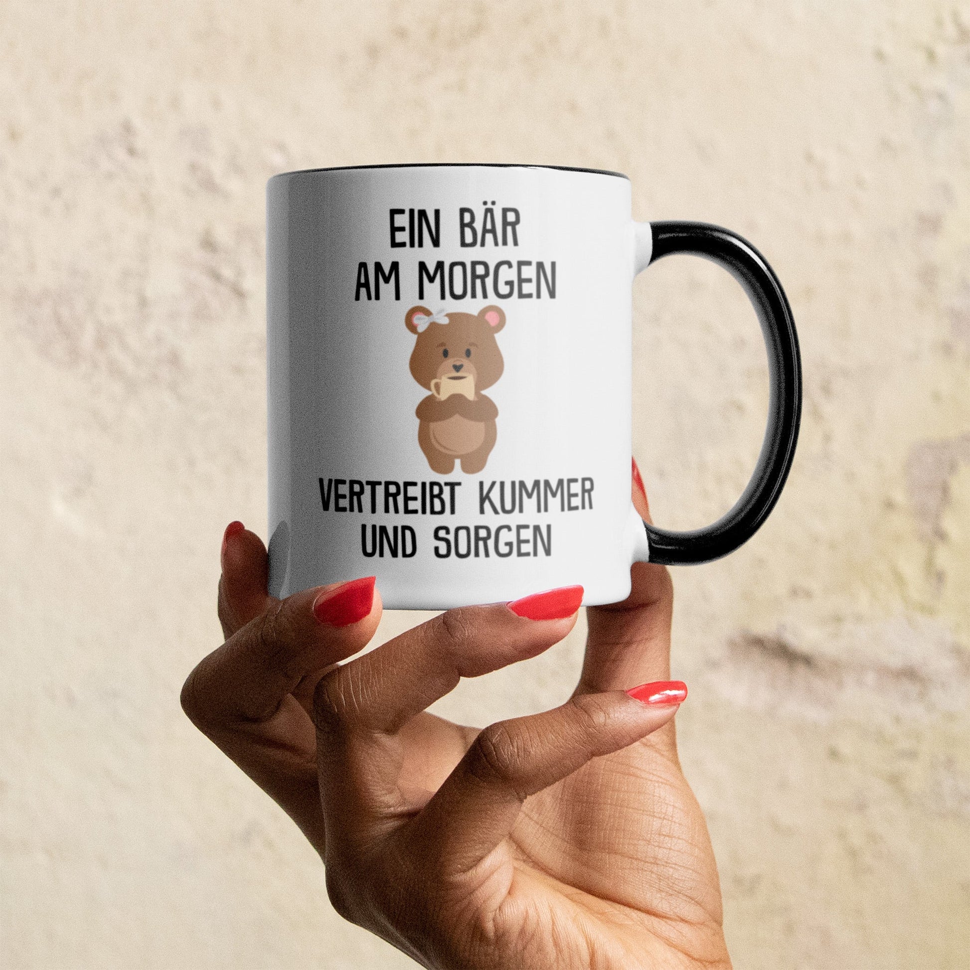 22Feels® Tasse mit Bär Tiermotiv - Büro Geschenkidee - Kummer und Sorgen Spruch (Weiss-Schwarz, 320ml)-TwoTone Tasse Weiss-Schwarz 320ml-22Feels