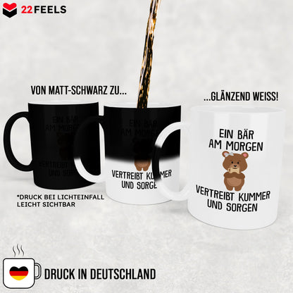 22Feels® Zaubertasse mit Bär Tiermotiv - Büro Geschenkidee - Kummer und Sorgen Spruch (Matt-Schwarz und Weiss, 320ml)-Farbwechsel Tasse Matt 320ml-22Feels