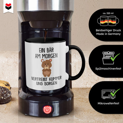 22Feels® Tasse mit Bär Tiermotiv - Büro Geschenkidee - Kummer und Sorgen Spruch (Weiss-Schwarz, 320ml)-TwoTone Tasse Weiss-Schwarz 320ml-22Feels