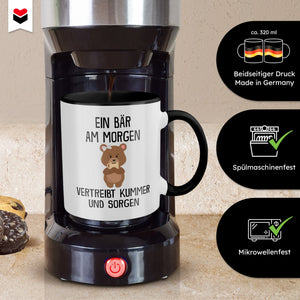 22Feels® Tasse mit Bär Tiermotiv - Büro Geschenkidee - Kummer und Sorgen Spruch (Weiss-Schwarz, 320ml)-TwoTone Tasse Weiss-Schwarz 320ml-22Feels