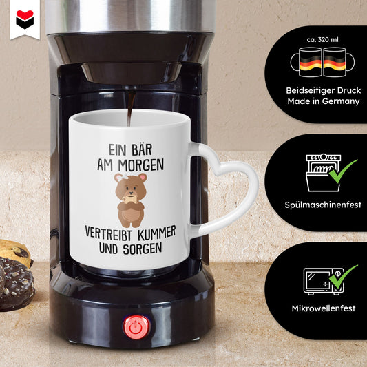 22Feels® Tasse mit Bär Tiermotiv - Büro Geschenkidee - Kummer und Sorgen Spruch (Herzhenkel, Weiss, 320ml)-Tasse Weiss Herzhenkel 320ml-22Feels