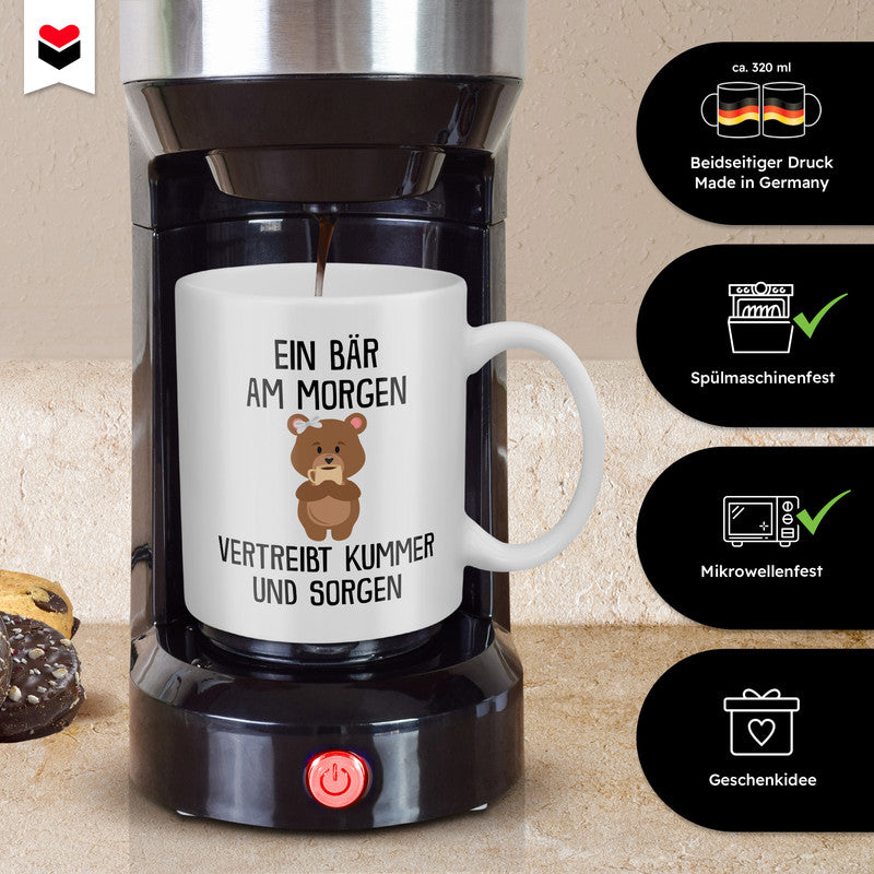 22Feels® Tasse mit Bär Tiermotiv - Büro Geschenkidee - Kummer und Sorgen Spruch (Weiss, 320ml)-Weisse Tasse 320ml-22Feels