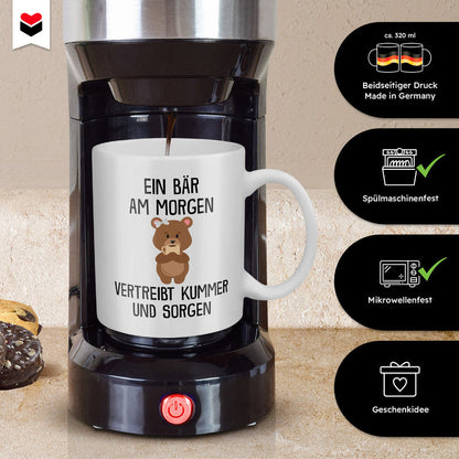 22Feels® Tasse mit Bär Tiermotiv - Büro Geschenkidee - Kummer und Sorgen Spruch (Weiss, 320ml)-Weisse Tasse 320ml-22Feels