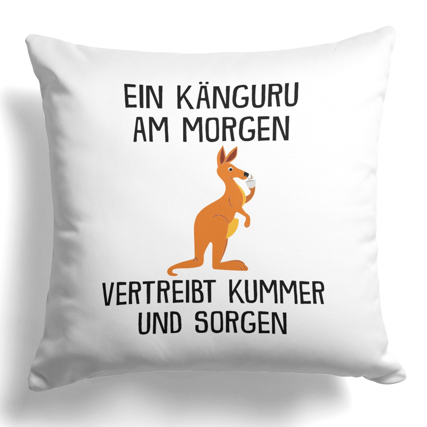 22Feels® Kissen mit Känguru Tiermotiv - Büro Geschenkidee - Spruch: Kummer und Sorgen (Weiss, 40x40cm)-Kissen Weiss 40x40-22Feels