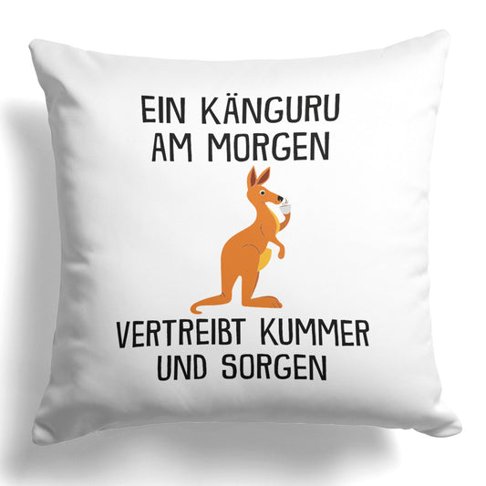 22Feels® Kissen mit Känguru Tiermotiv - Büro Geschenkidee - Spruch: Kummer und Sorgen (Weiss, 40x40cm)-Kissen Weiss 40x40-22Feels