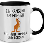 22Feels® Tasse mit Känguru Tiermotiv - Büro Geschenkidee - Spruch: Kummer und Sorgen (Weiss-Schwarz, 320ml)-TwoTone Tasse Weiss-Schwarz 320ml-22Feels