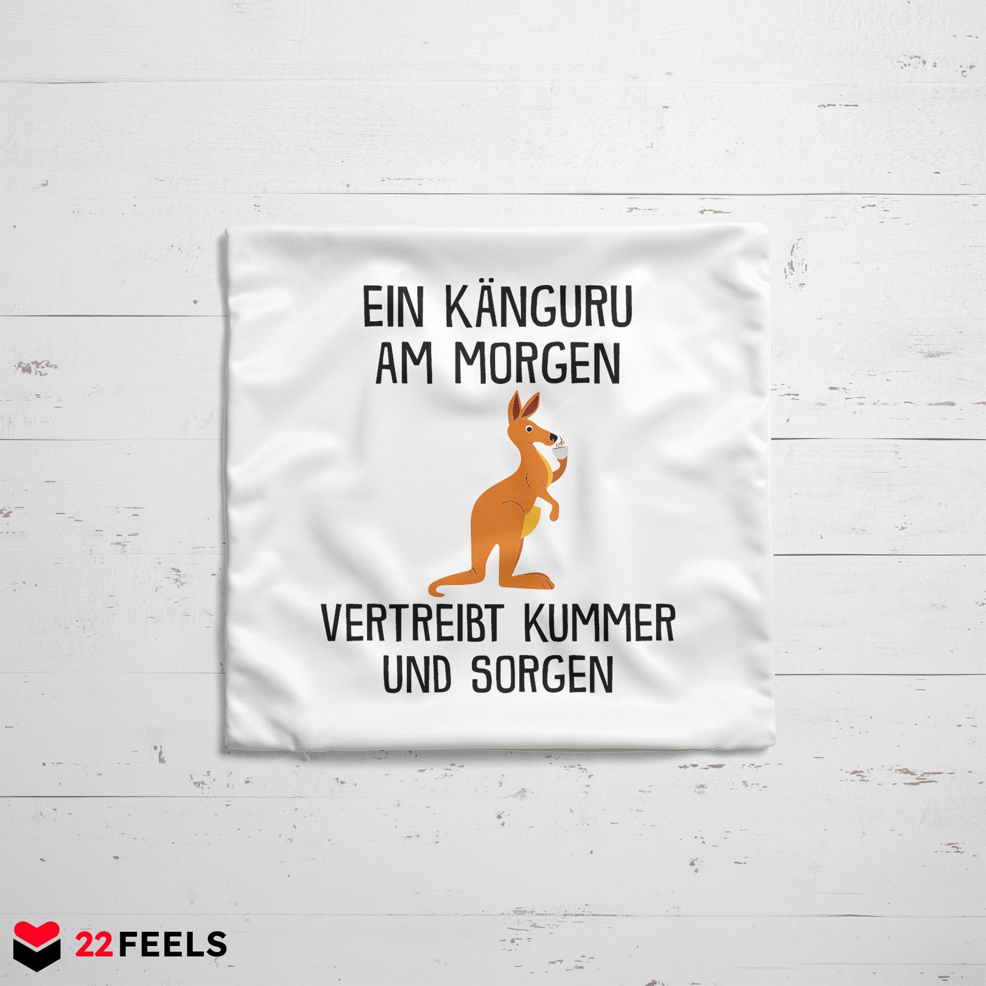 22Feels® Kissen mit Känguru Tiermotiv - Büro Geschenkidee - Spruch: Kummer und Sorgen (Weiss, 40x40cm)-Kissen Weiss 40x40-22Feels