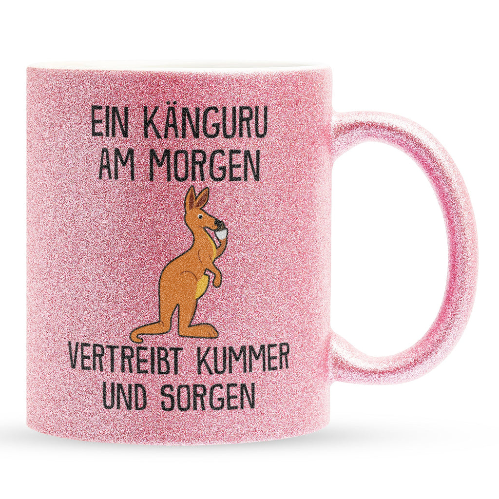 22Feels® Glitzertasse mit Känguru Tiermotiv - Büro Geschenkidee - Spruch: Kummer und Sorgen (Pink, 320ml)-Glitzertasse Pink 320ml-22Feels