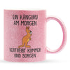 22Feels® Glitzertasse mit Känguru Tiermotiv - Büro Geschenkidee - Spruch: Kummer und Sorgen (Pink, 320ml)-Glitzertasse Pink 320ml-22Feels