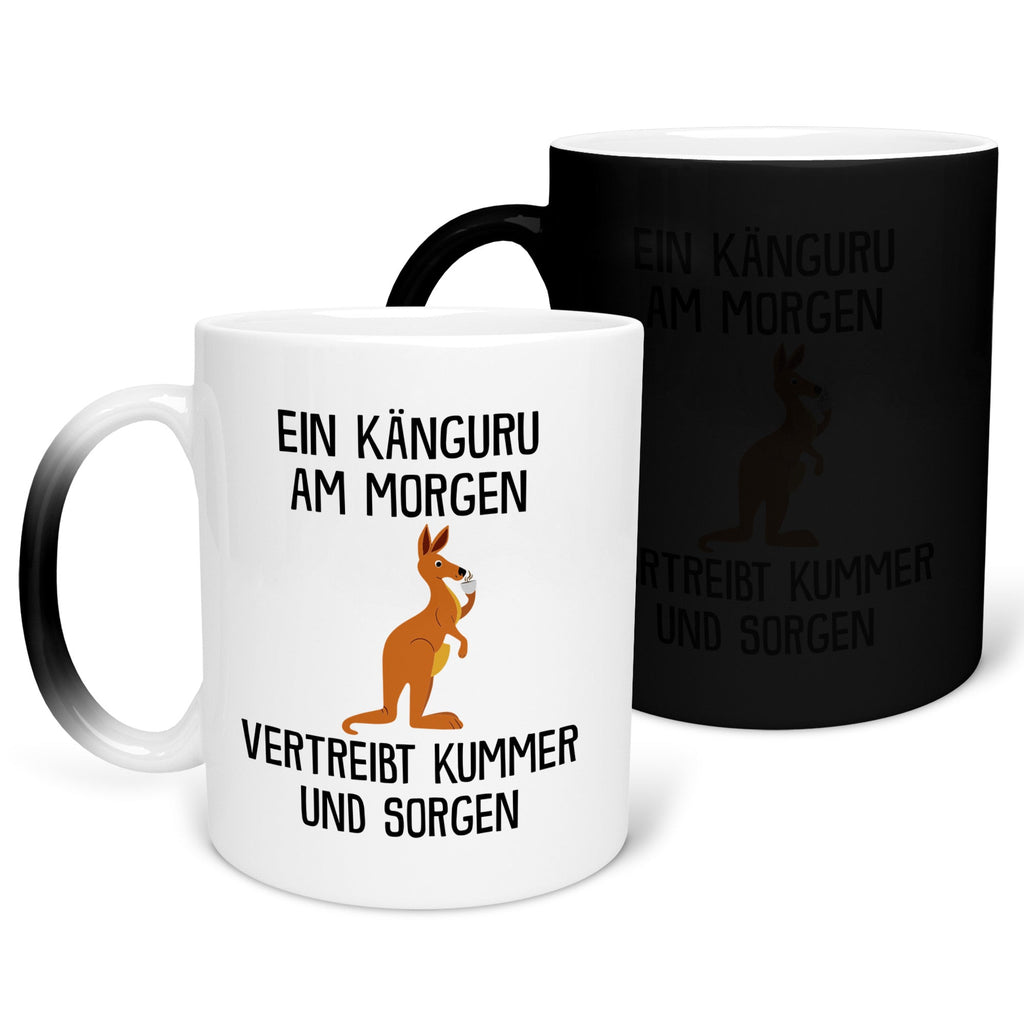 22Feels® Zaubertasse mit Känguru Tiermotiv - Büro Geschenkidee - Spruch: Kummer und Sorgen (Matt-Schwarz und Weiss, 320ml)-Farbwechsel Tasse Matt 320ml-22Feels
