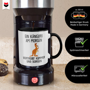 22Feels® Tasse mit Känguru Tiermotiv - Büro Geschenkidee - Spruch: Kummer und Sorgen (Weiss-Schwarz, 320ml)-TwoTone Tasse Weiss-Schwarz 320ml-22Feels