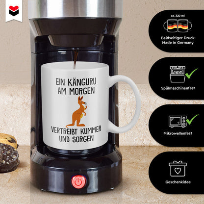 22Feels® Tasse mit Känguru Tiermotiv - Büro Geschenkidee - Spruch: Kummer und Sorgen (Weiss, 320ml)-Weisse Tasse 320ml-22Feels