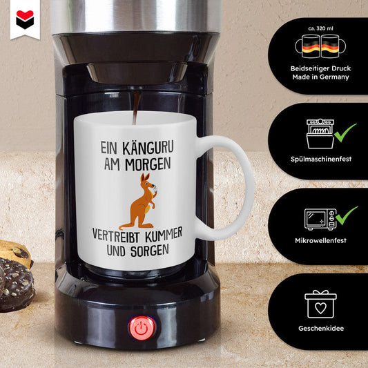 22Feels® Tasse mit Känguru Tiermotiv - Büro Geschenkidee - Spruch: Kummer und Sorgen (Weiss, 320ml)-Weisse Tasse 320ml-22Feels