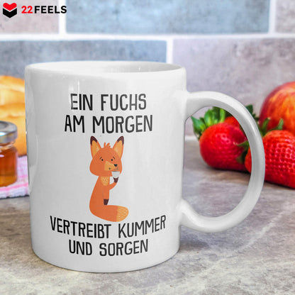 22Feels® Tasse mit Fuchs Tiermotiv - Büro Geschenkidee - Spruch: Kummer und Sorgen (Weiss, 320ml)-Weisse Tasse 320ml-22Feels